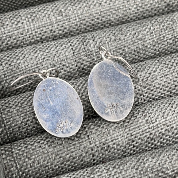 Taxco Sterling Silver Earrings with Beautiful Green Polished Stone/Glass - Picture 3 of 6